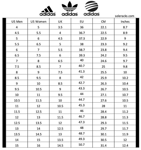 adidas size chart women's shoes